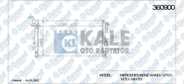 KALE 360900 Su Radyatoru Mb Viano (W639)-Vito (W639)-Vito / Mixto (W639) (680x378x26) (Al/Pl/Brz) (Manuel)